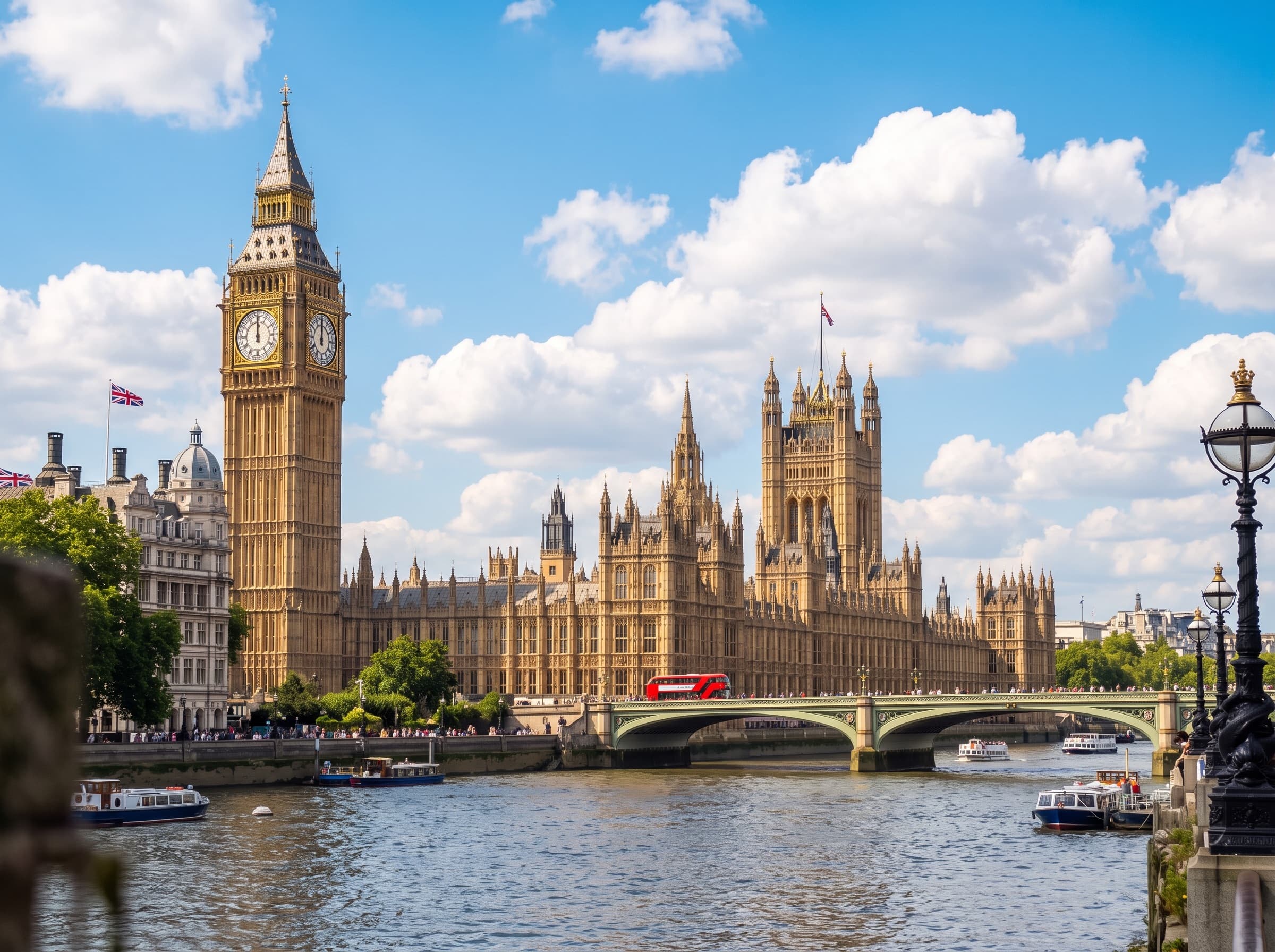 Güneşli bir günde Londra, Big Ben ve Thames